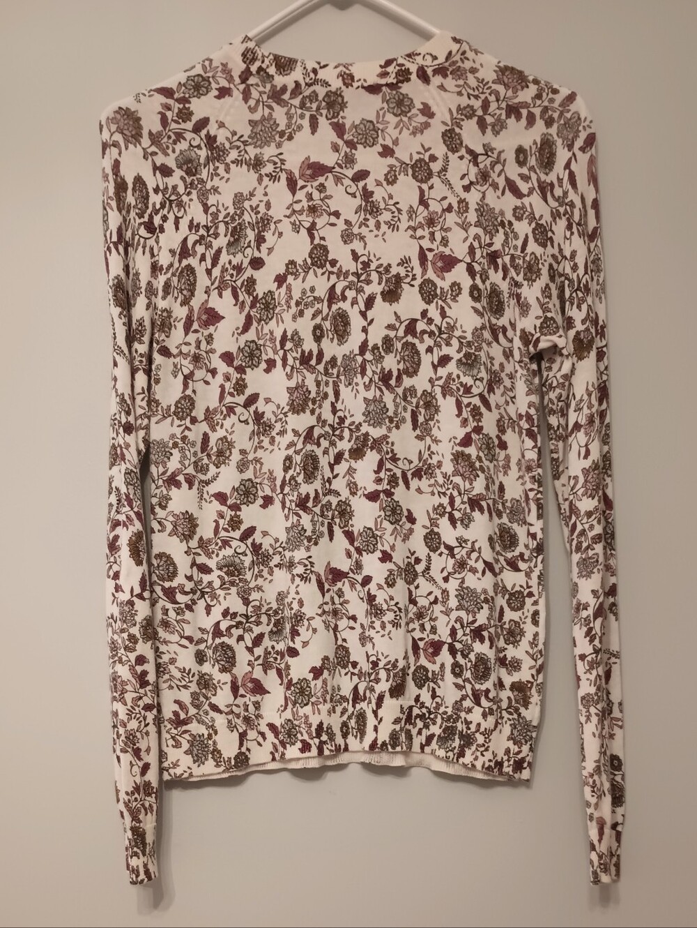 Loft Lightweight Floral Long-Sleeve Crewneck Sweater Top Silk Blend S - Picture 3 of 6
